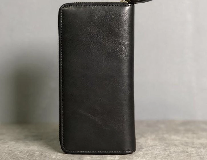 Genuine Leather Mens Cool Long Leather Wallet Zipper Clutch Wristlet Wallet for Men