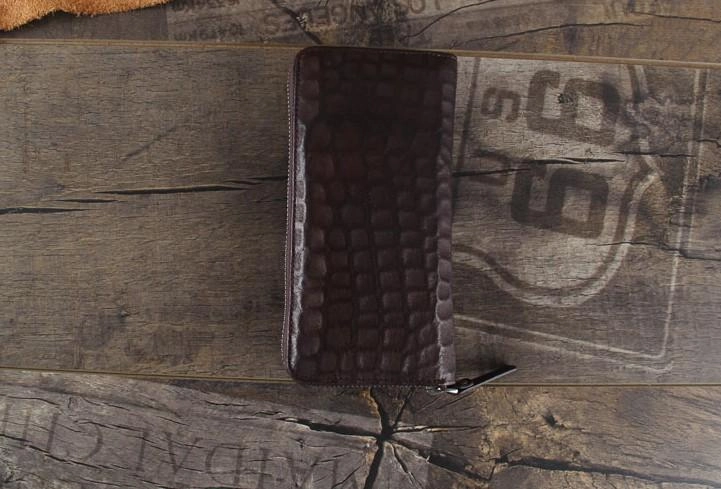 Genuine Leather Mens Cool Long Leather Wallet Zipper Clutch Wristlet Wallet for Men