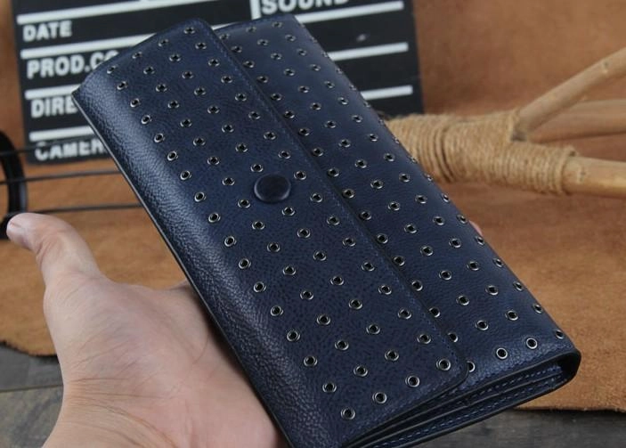 Genuine Leather Mens Cool Long Leather Wallet Zipper Clutch Wristlet Wallet for Men