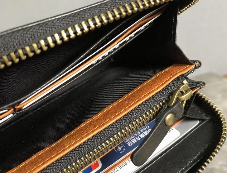 Genuine Leather Mens Cool Long Leather Wallet Zipper Clutch Wristlet Wallet for Men
