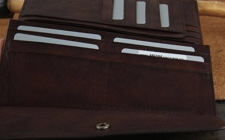 Genuine Leather Mens Cool Long Leather Wallet Zipper Clutch Wristlet Wallet for Men