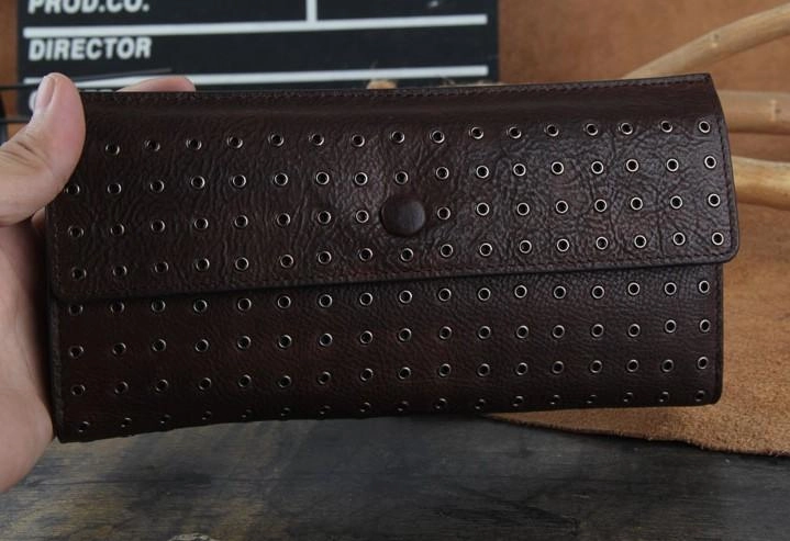 Genuine Leather Mens Cool Long Leather Wallet Zipper Clutch Wristlet Wallet for Men