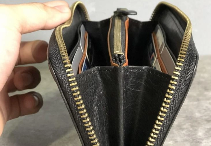 Genuine Leather Mens Cool Long Leather Wallet Zipper Clutch Wristlet Wallet for Men