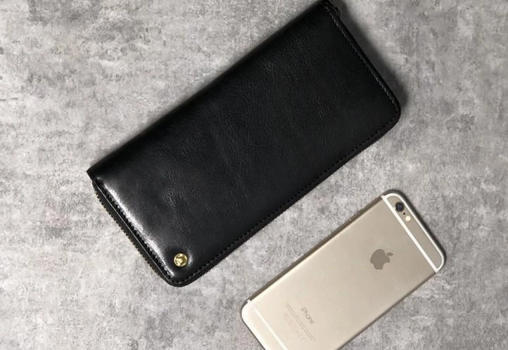 Genuine Leather Mens Cool Long Leather Wallet Zipper Clutch Wristlet Wallet for Men