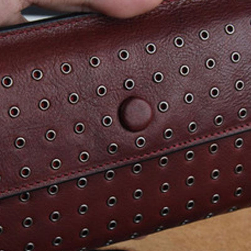 Genuine Leather Mens Cool Long Leather Wallet Zipper Clutch Wristlet Wallet for Men