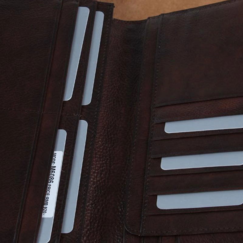 Genuine Leather Mens Cool Long Leather Wallet Zipper Clutch Wristlet Wallet for Men