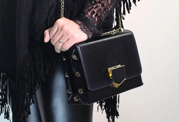 Genuine Leather purse shoulder bag black red for women leather crossbody bag