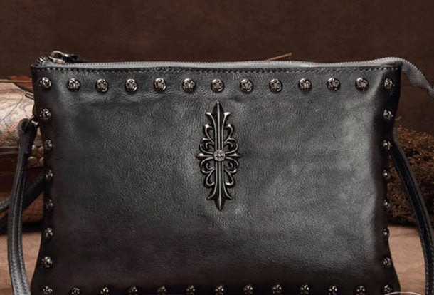 Genuine Leather Rivet Handbag Clutch Vintage Crossbody Bag Shoulder Bag Purse For Women