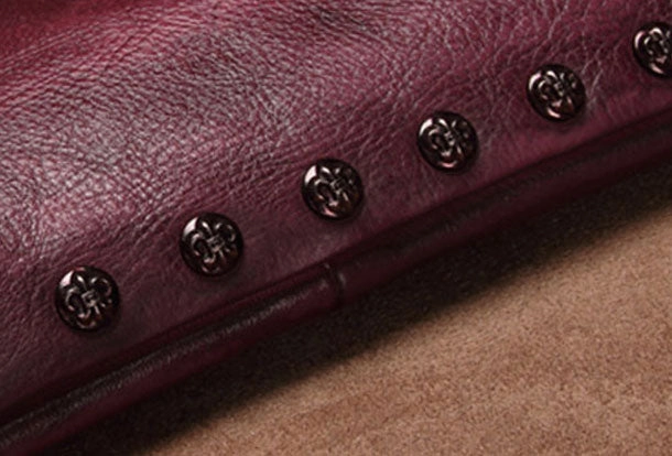 Genuine Leather Rivet Handbag Clutch Vintage Crossbody Bag Shoulder Bag Purse For Women