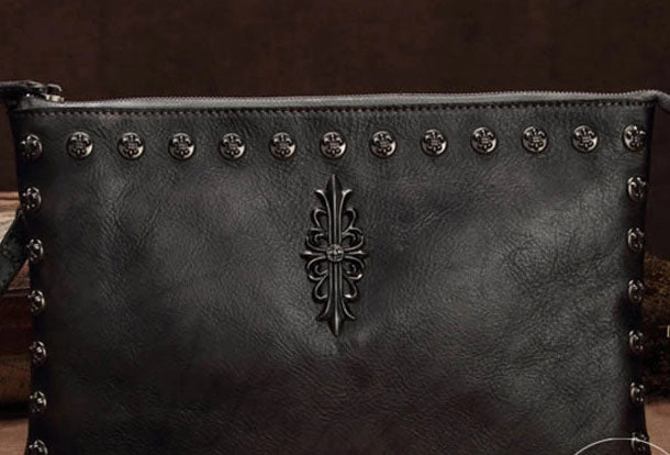 Genuine Leather Rivet Handbag Clutch Vintage Crossbody Bag Shoulder Bag Purse For Women