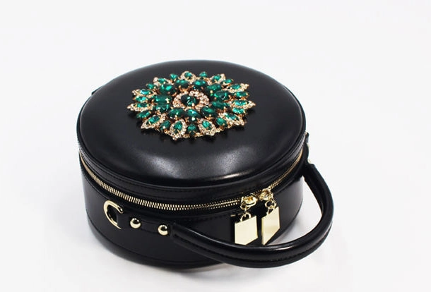 Genuine Leather Round Bag Handbag Purse Shoulder Bag Black for Women Leather Crossbody Bag