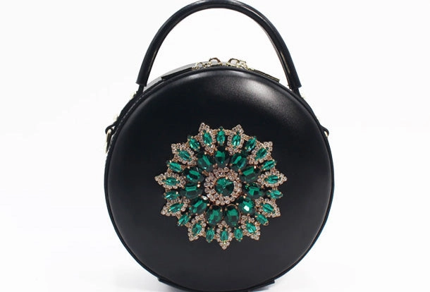 Genuine Leather Round Bag Handbag Purse Shoulder Bag Black for Women Leather Crossbody Bag