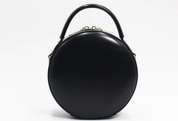 Genuine Leather Round Bag Handbag Purse Shoulder Bag Black for Women Leather Crossbody Bag