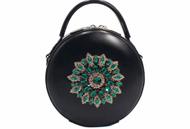 Genuine Leather Round Bag Handbag Purse Shoulder Bag Black for Women Leather Crossbody Bag