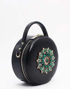 Genuine Leather Round Bag Handbag Purse Shoulder Bag Black for Women Leather Crossbody Bag