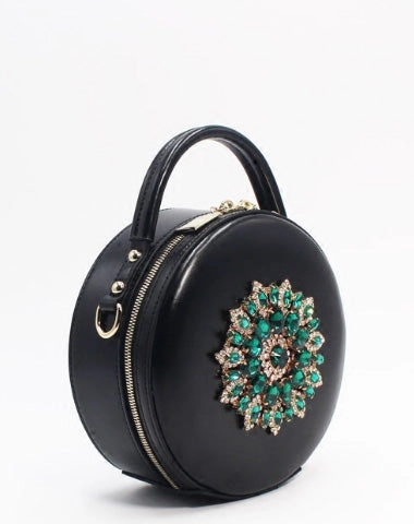 Genuine Leather Round Bag Handbag Purse Shoulder Bag Black for Women Leather Crossbody Bag