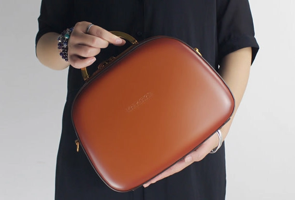 Genuine Leather Round Bag Handbag Purse Shoulder Bag for Women Leather Crossbody Bag