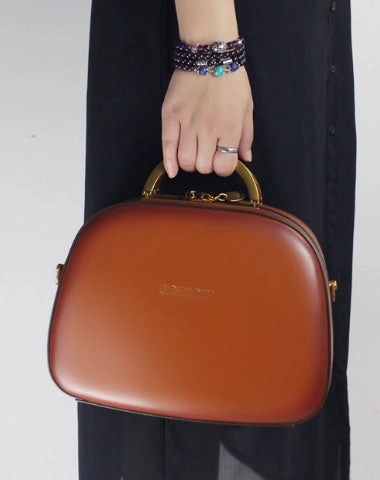 Genuine Leather Round Bag Handbag Purse Shoulder Bag for Women Leather Crossbody Bag
