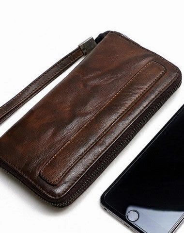Genuine long wallet leather men phone clutch vintage wallet for men