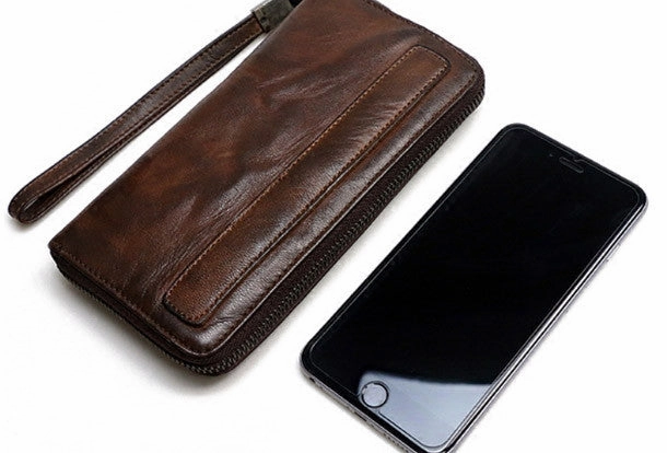 Genuine long wallet leather men phone clutch vintage wallet for men