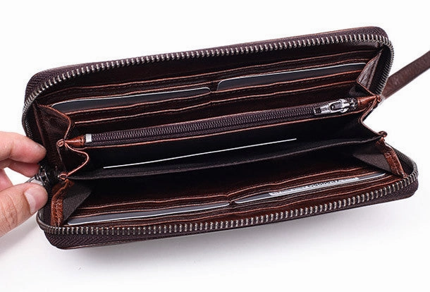 Genuine long wallet leather men phone clutch vintage wallet for men