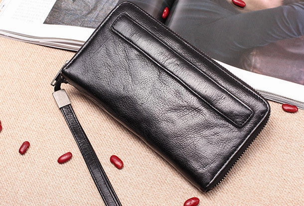 Genuine long wallet leather men phone clutch vintage wallet for men