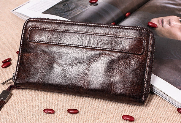 Genuine long wallet leather men phone clutch vintage wallet for men