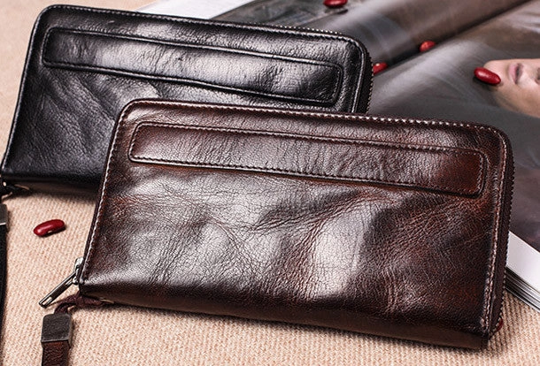 Genuine long wallet leather men phone clutch vintage wallet for men