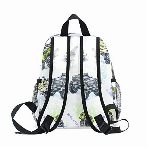 GIOVANIOR Cartoon Monster Trucks Lightweight Travel School Backpack for Boys Girls Kids
