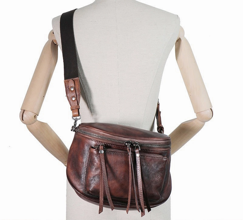Green Leather Womens Saddle Shoulder Bag Fanny Pack Handmade Crossbody Purse for Ladies