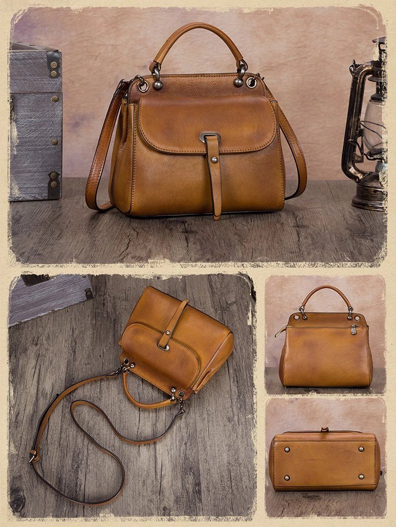 Green Vintage Ladies Leather Square Satchel Handbag Purse Brown SHoulder Bag Side Bag for WOmen
