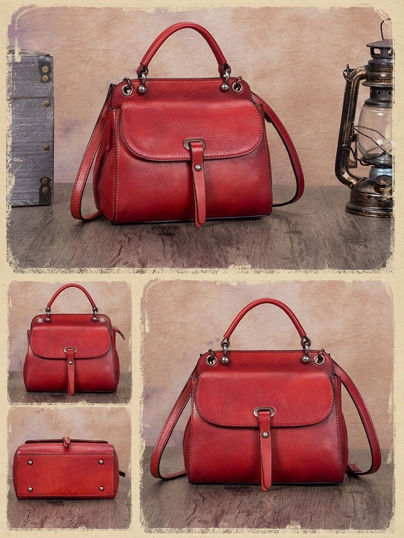 Green Vintage Ladies Leather Square Satchel Handbag Purse Brown SHoulder Bag Side Bag for WOmen