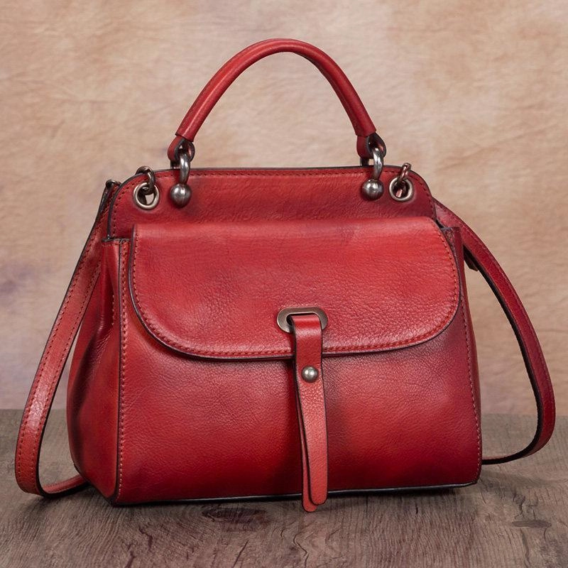 Green Vintage Ladies Leather Square Satchel Handbag Purse Brown SHoulder Bag Side Bag for WOmen