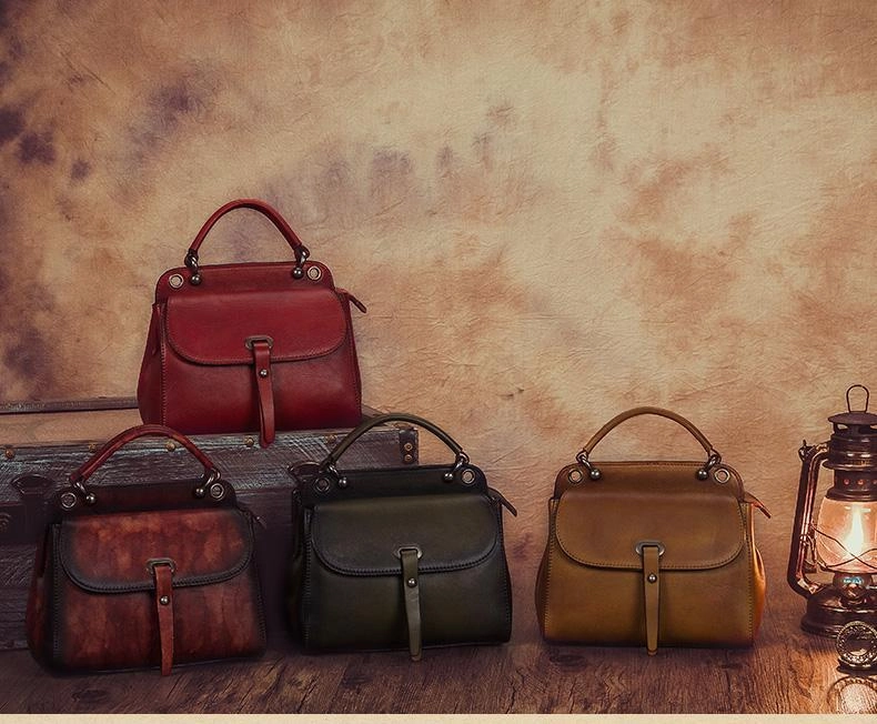 Green Vintage Ladies Leather Square Satchel Handbag Purse Brown SHoulder Bag Side Bag for WOmen