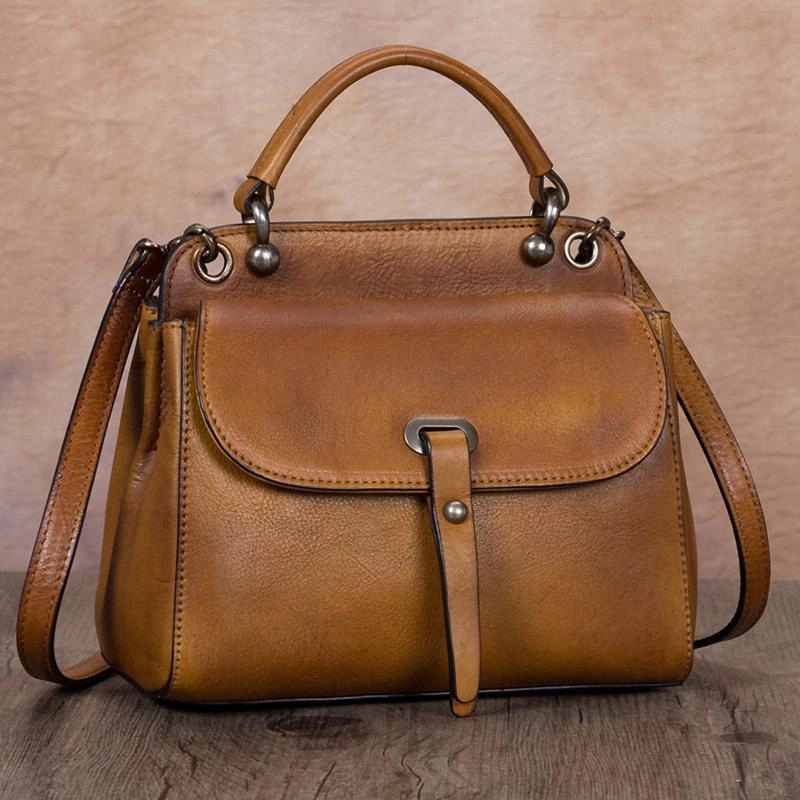 Green Vintage Ladies Leather Square Satchel Handbag Purse Brown SHoulder Bag Side Bag for WOmen