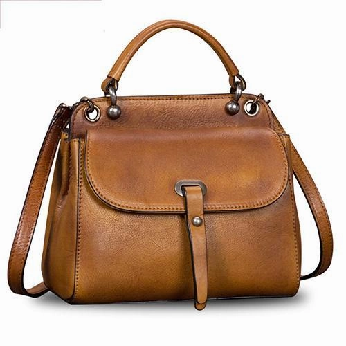 Green Vintage Ladies Leather Square Satchel Handbag Purse Brown SHoulder Bag Side Bag for WOmen