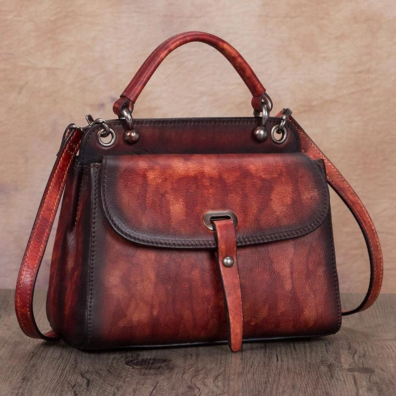 Green Vintage Ladies Leather Square Satchel Handbag Purse Brown SHoulder Bag Side Bag for WOmen