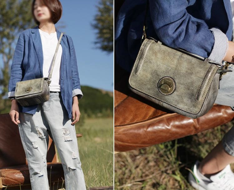 Grey Womens Leather Satchel Side Bag Handbag Leather Women's Satchel Shoulder Bag Crossbody Bag