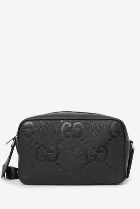 Gucci Black Leather Jumbo GG Crossbody Bag Mens