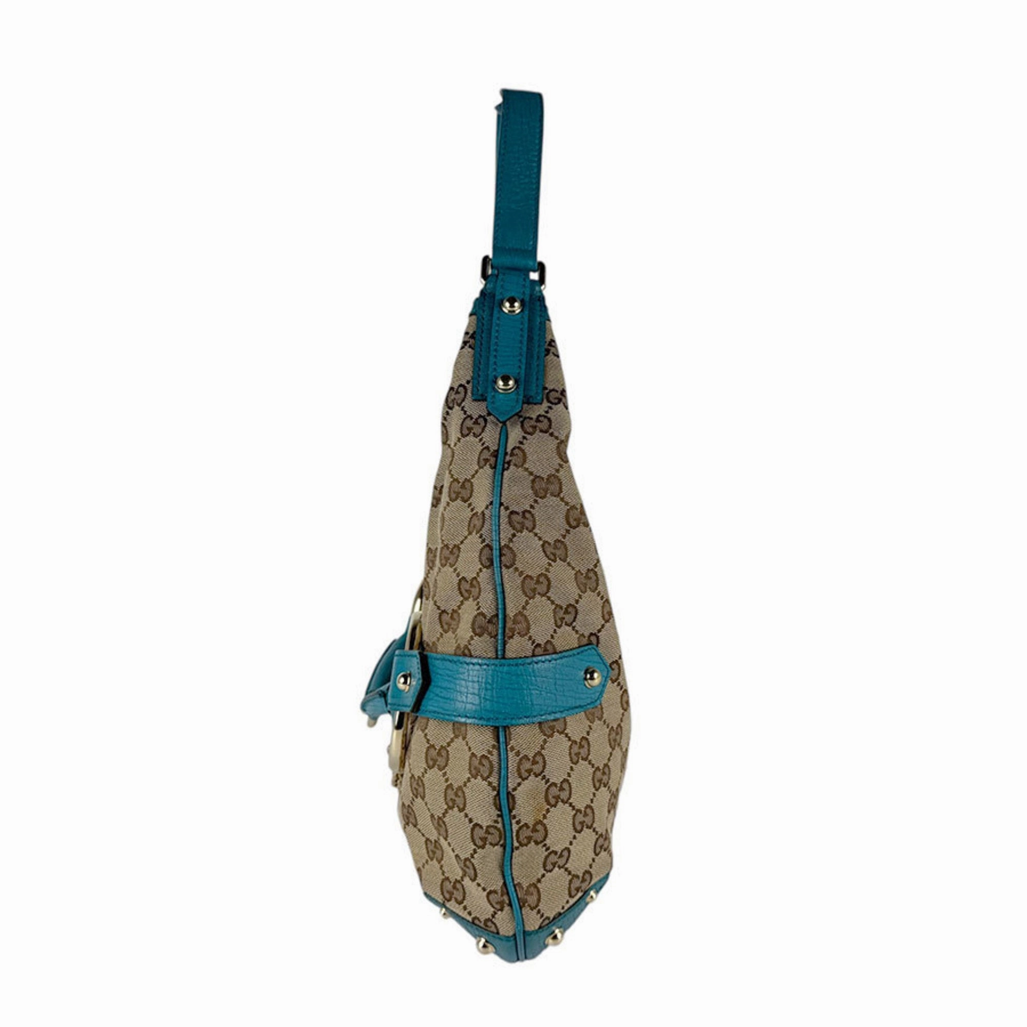 Gucci  blue Gg Canvas Leather Shoulder Bag (Pre-Owned)