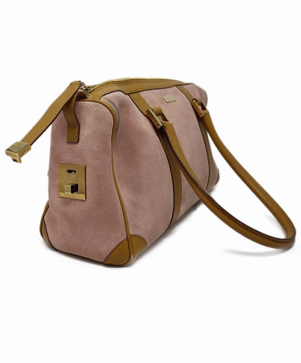 Gucci Vintage Pink Suede & Tan Leather Satchel