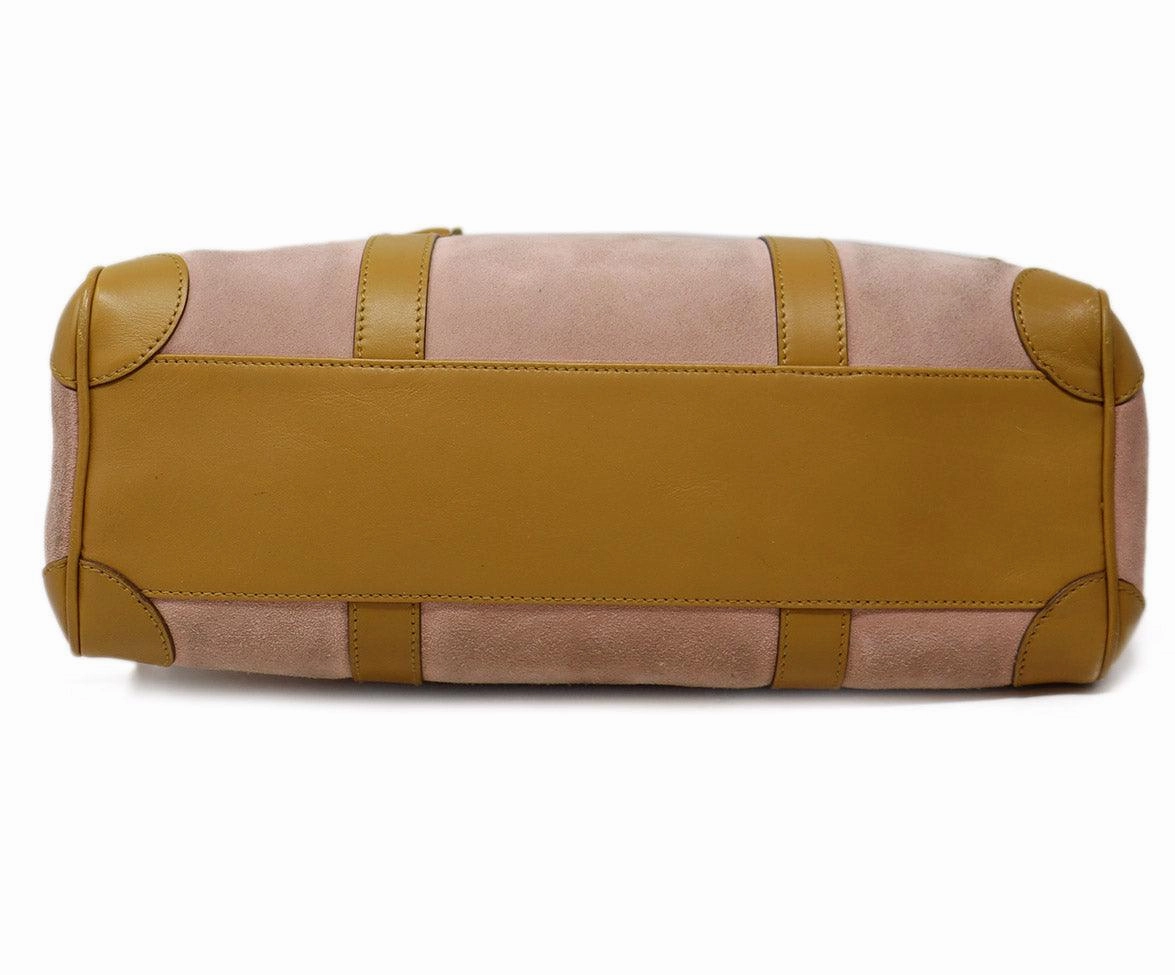Gucci Vintage Pink Suede & Tan Leather Satchel