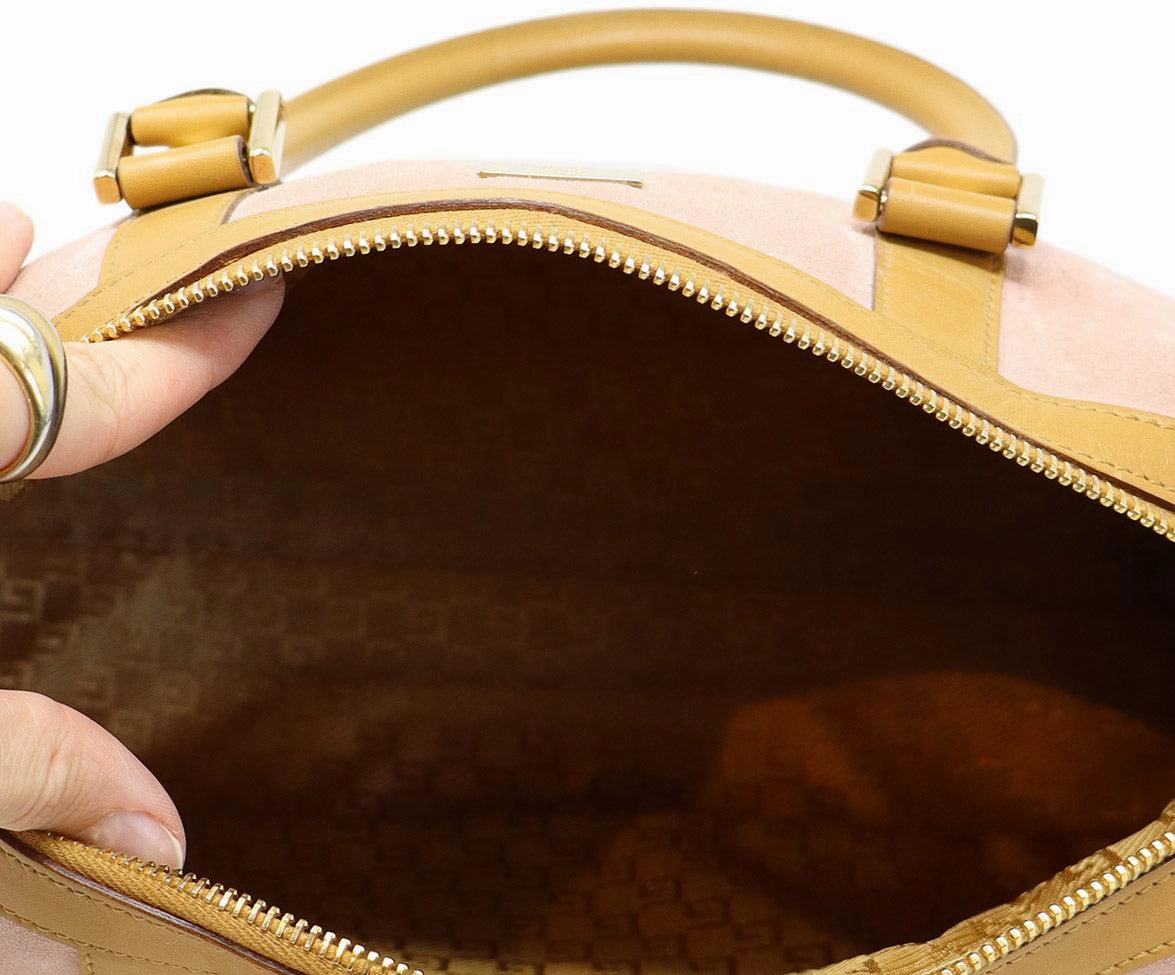 Gucci Vintage Pink Suede & Tan Leather Satchel