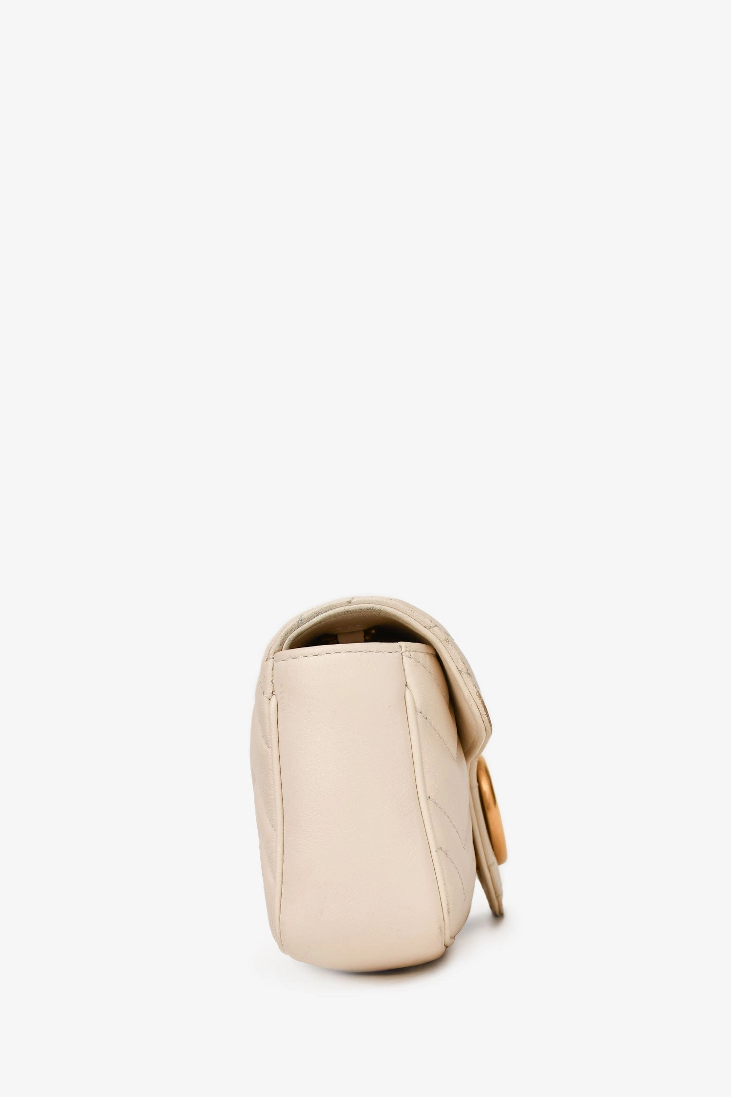Gucci White Leather Chevron Quilted GG Marmont Super Mini Crossbody