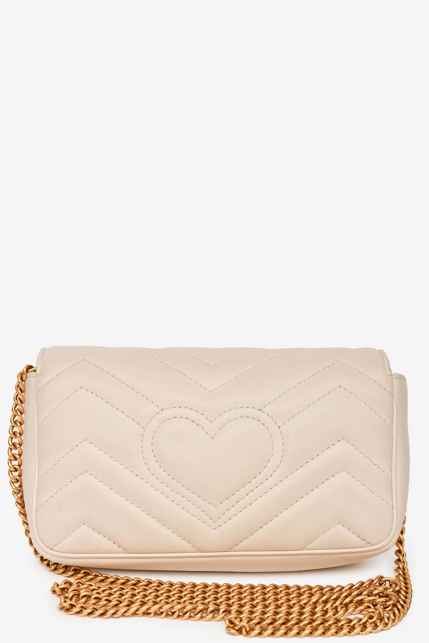 Gucci White Leather Chevron Quilted GG Marmont Super Mini Crossbody