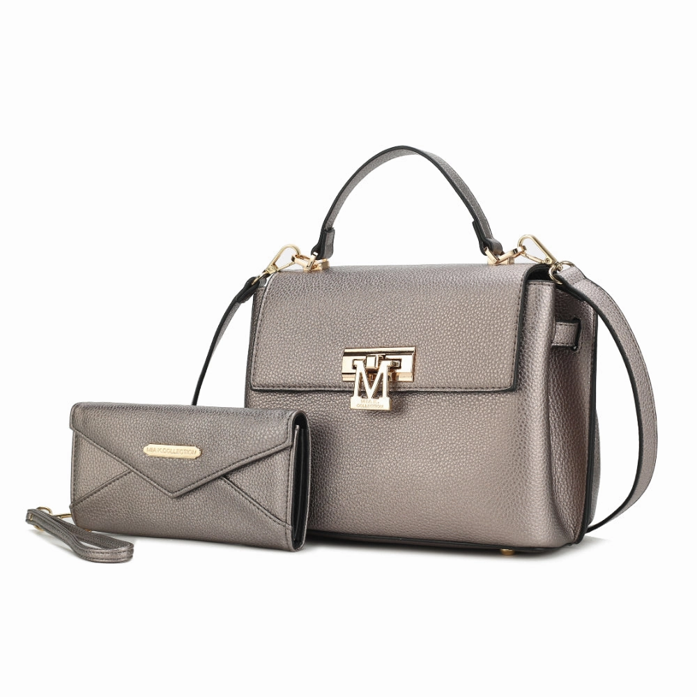 Hadley Vegan Leather Womens Satchel Bag with Wristlet Wallet- 2 pieces