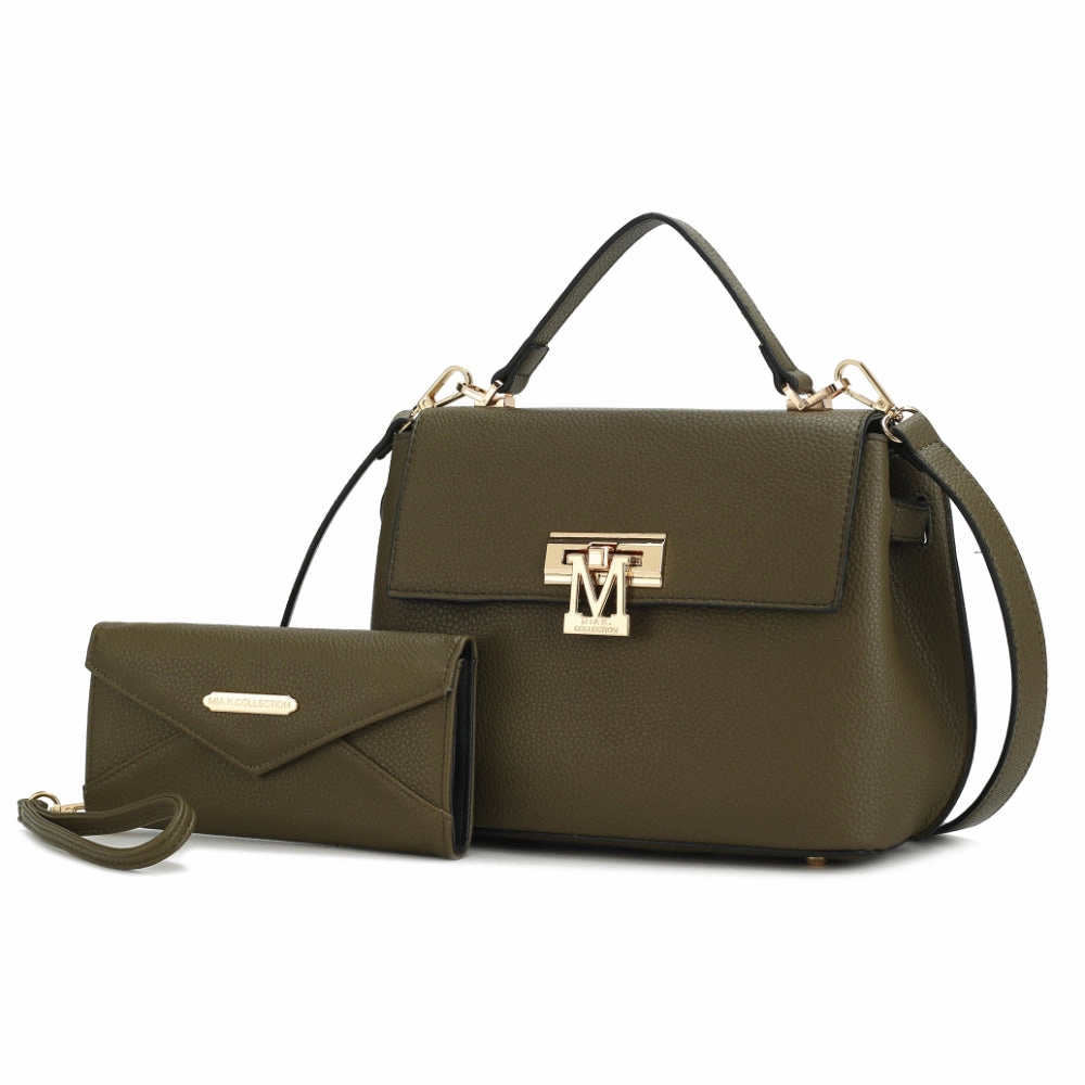 Hadley Vegan Leather Womens Satchel Bag with Wristlet Wallet- 2 pieces