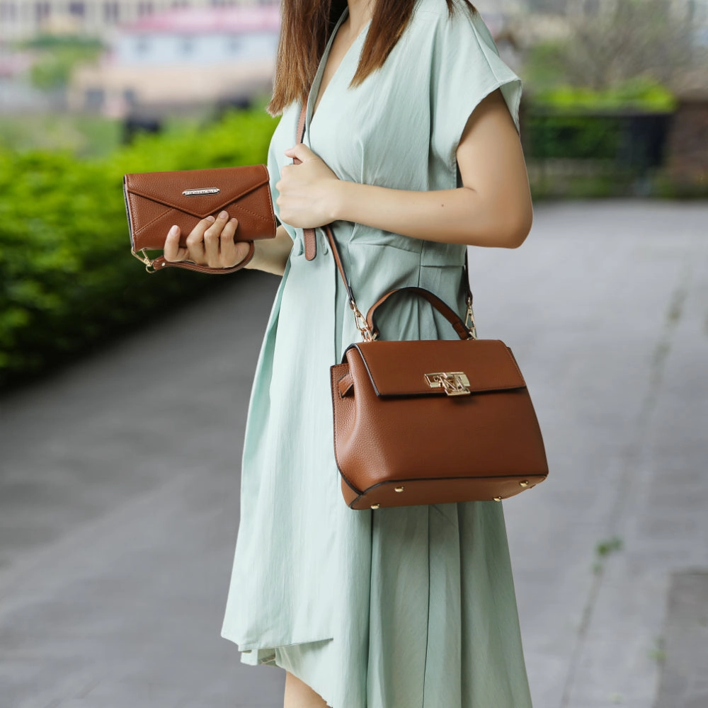 Hadley Vegan Leather Womens Satchel Bag with Wristlet Wallet- 2 pieces
