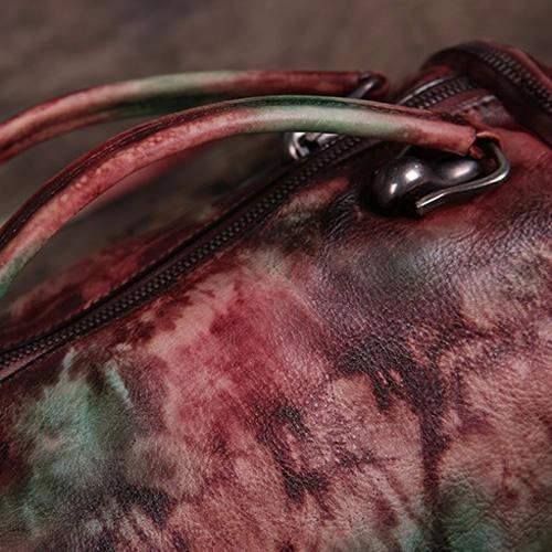 Hand-Dyed Vintage Womens Leather Handbags Brown Side Bag Red SHoulder Bag Purse for Ladies