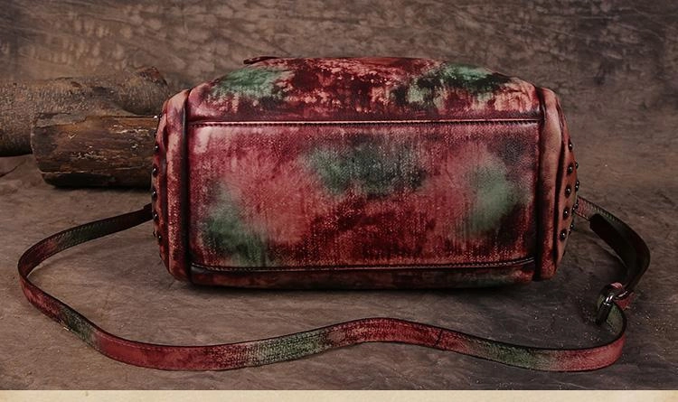 Hand-Dyed Vintage Womens Leather Handbags Brown Side Bag Red SHoulder Bag Purse for Ladies